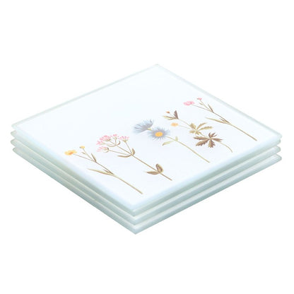 Floral Glass Coaster Set