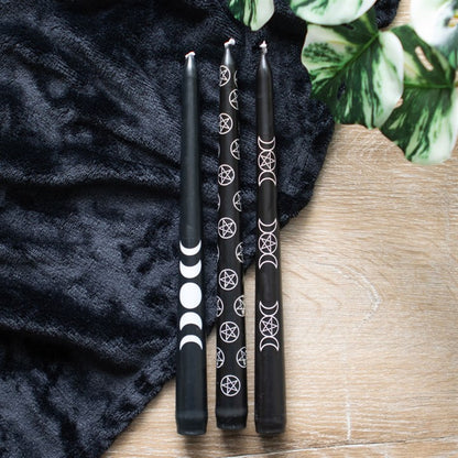 Set of 3 Black Magic Mystical Taper Candles