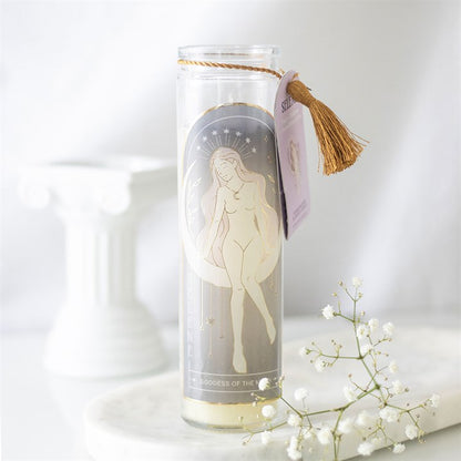 Selene Goddess Tube Candle with Amethyst Crystals