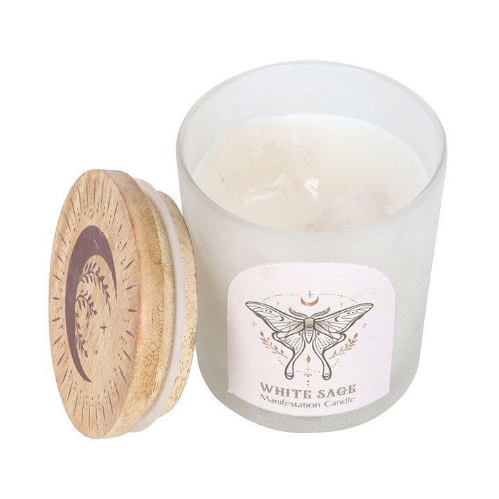 Luna Moth Manifestation Candle with Clear Quartz Crystals