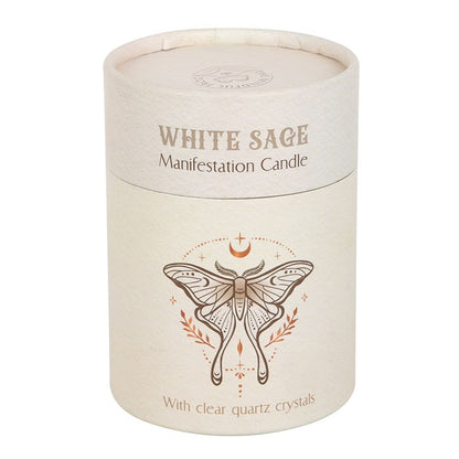 Luna Moth Manifestation Candle with Clear Quartz Crystals