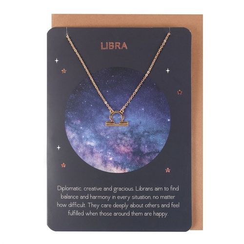 Libra Zodiac Sign Gold-Tone Necklace Card