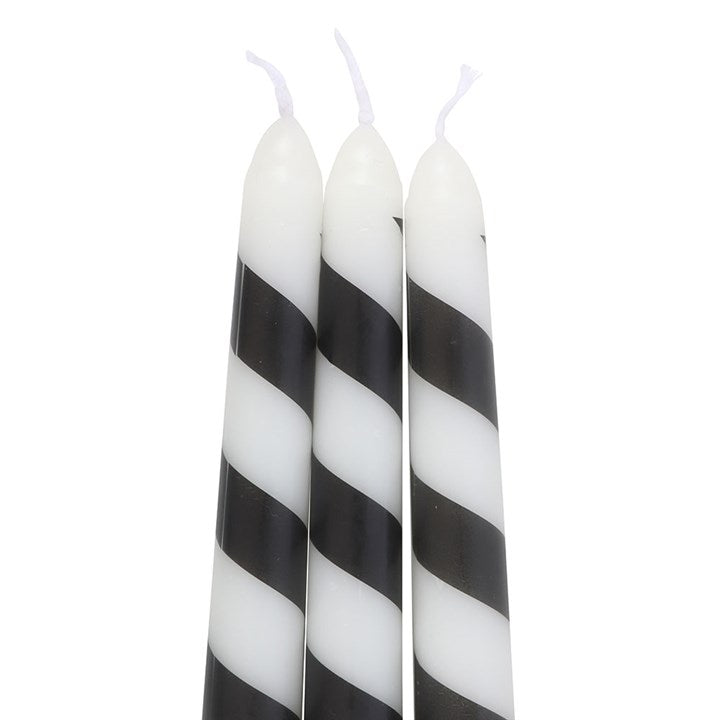 Set of 3 Black Candy Cane Taper Candles