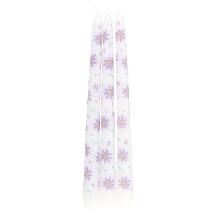 Set of 3 Purple Daisy Taper Candles