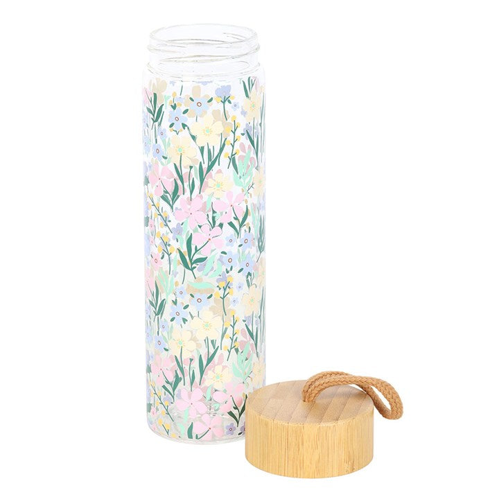 Ditsy Floral Print Glass and Bamboo Water Bottle