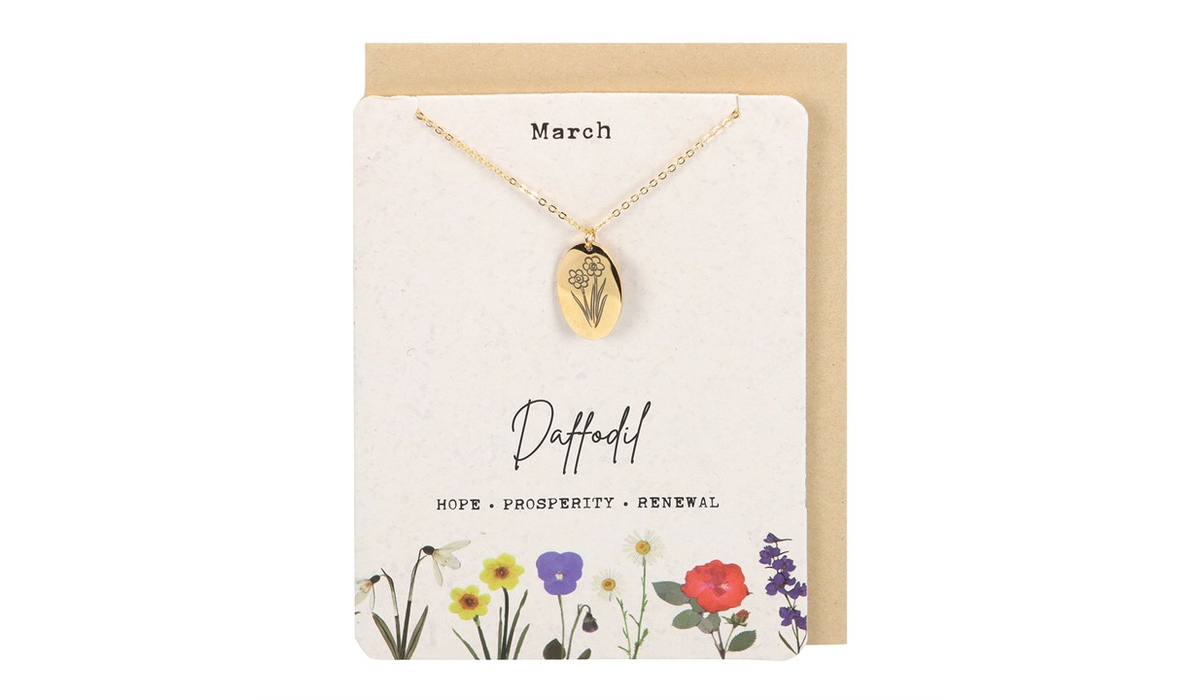 March Daffodil Birth Flower Necklace Card