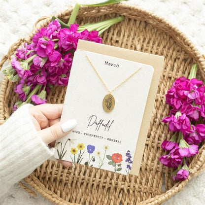 March Daffodil Birth Flower Necklace Card