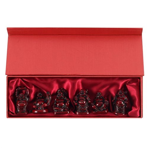 Set of 6 Red Resin Buddhas