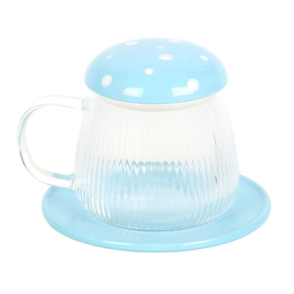 Blue Glass Mushroom Mug and Saucer