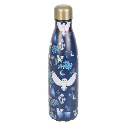 Navy Blue Owl Print Metal Water Bottle