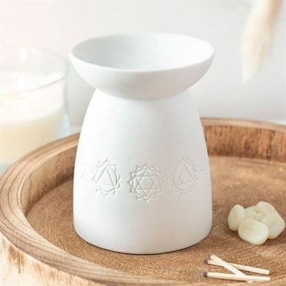 White Ceramic Seven Chakra Oil Burner and Wax Warmer