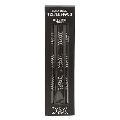 Set of 3 Black Magic Triple Moon Taper Candles