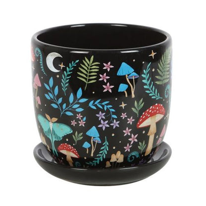 Dark Forest Print Ceramic Plant Pot with Saucer