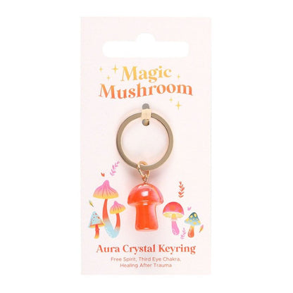 Orange Aura Crystal Mushroom Keyring