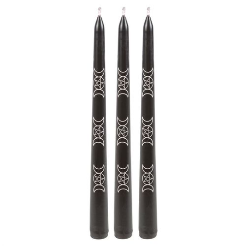 Set of 3 Black Magic Triple Moon Taper Candles