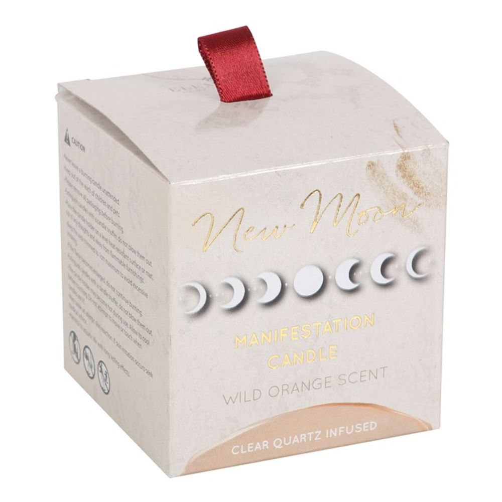 New Moon Wild Orange Manifestation Candle with Clear Quartz