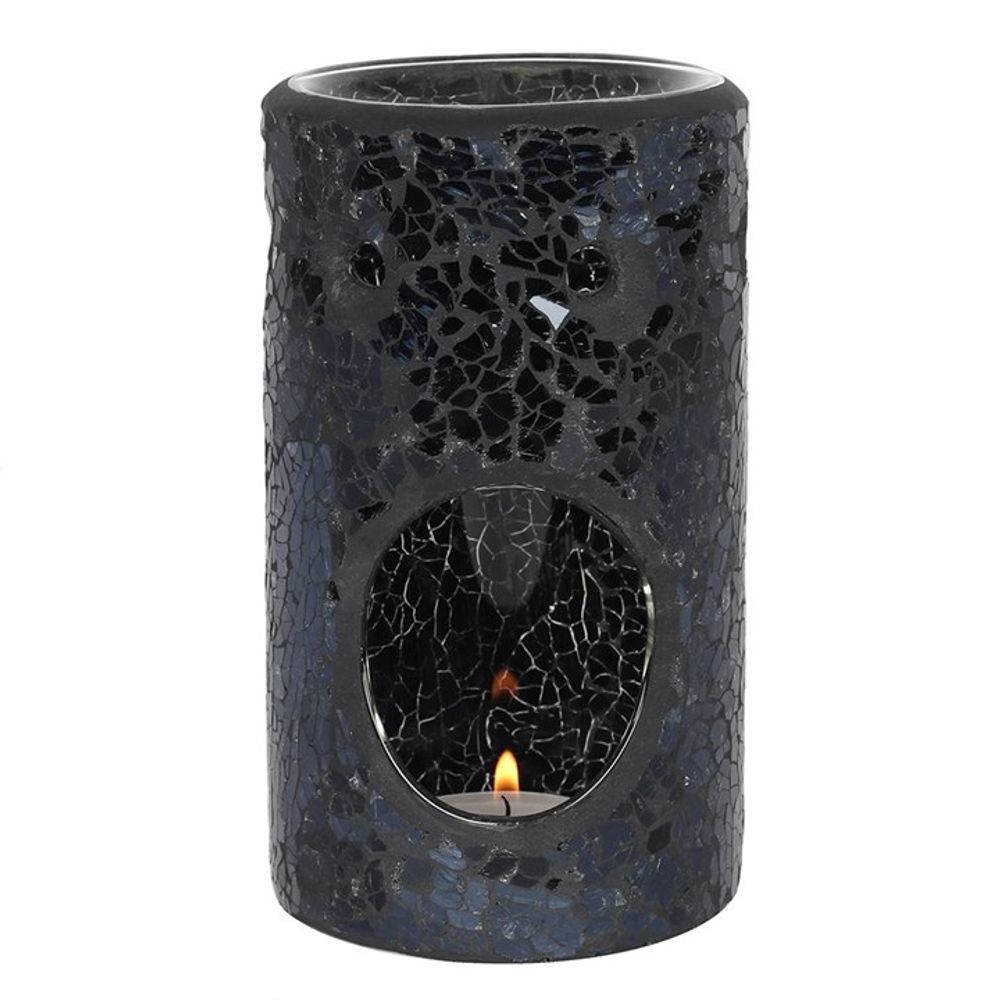 Black Crackle Glass Pillar Oil Burner