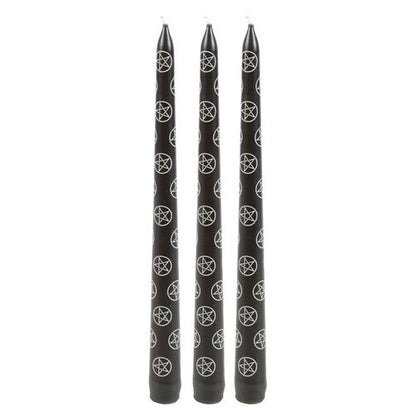 Set of 3 Black Magic Pentagram Taper Candles