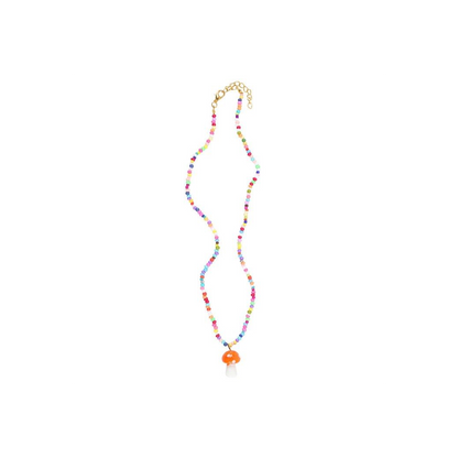 Orange Mushroom Beaded Pendant Necklace