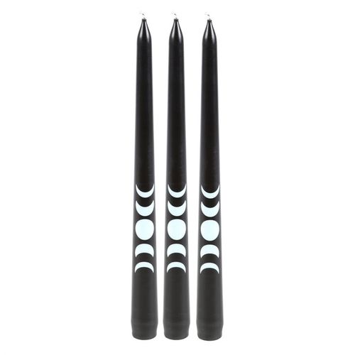 Set of 3 Black Magic Moon Phase Taper Candles