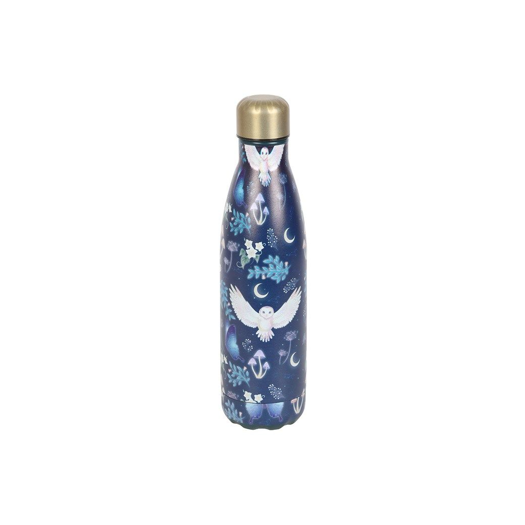 Navy Blue Owl Print Metal Water Bottle