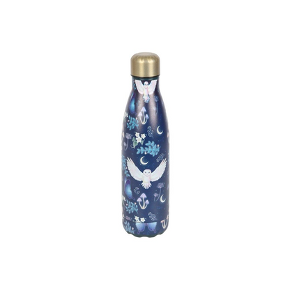 Navy Blue Owl Print Metal Water Bottle