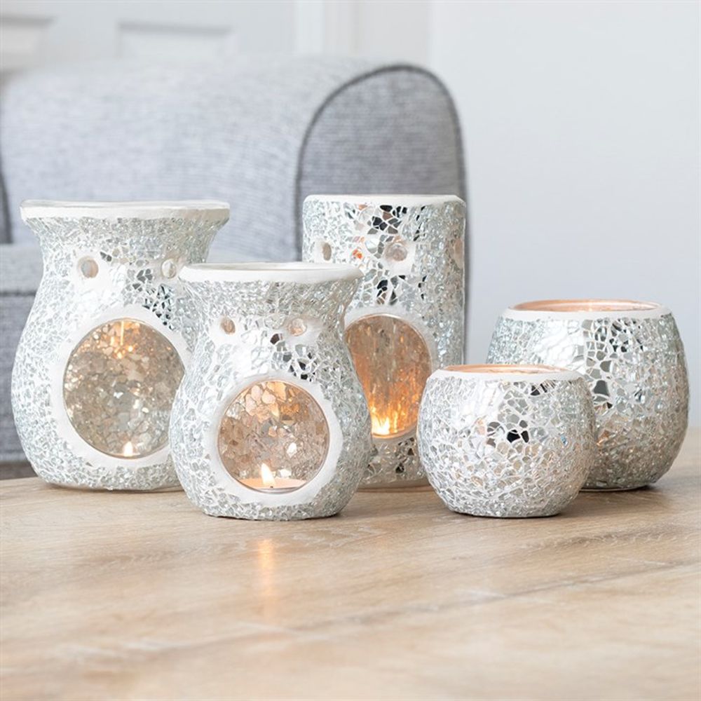 Large Silver Crackle Oil Burner